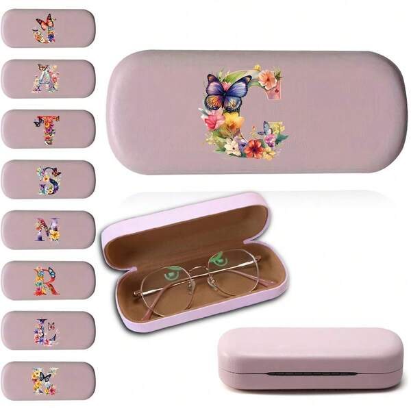 Pu Leather Eyewear Storage Case Magnetic Closure Spectacle Storage Case Protective Flip-Top Design Dustproof & Shockproof Travel Accessories Halloween & Christmas Gift Butterfly Letter Letters Patter