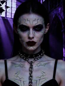 6张夜光/紫外线紫色纹身贴纸，电影猎人临时纹身贴纸，韩流紫色角色扮演配饰，舞蹈角色扮演纹身贴纸道具，完美适用于角色扮演，Y2K纹身贴纸 - 紫色 - 查看 6