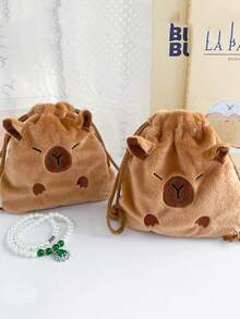 1 Stück süße Capybara Plüsch Bündel Tasche mit Kordelzug, kann Internetprominenz Delfin Schreibwaren aufheben, große Kapazität tragbare Aufbewahrungstasche