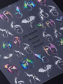 2 Adesivos de Unhas com Relevo de Dragão Voador Legal - Elementos Decorativos de Natal, Ano Novo e Ano Novo em Degradê de Cores, Design de Arte de Dragão Voador e Morcego Legal, Adequado para Uso Diário, Casamento e Festivais de Mulheres, Adesivos de Unhas Descartáveis e Adesivos de Decoração de Unhas de Estilo Chinês Fáceis de Colar