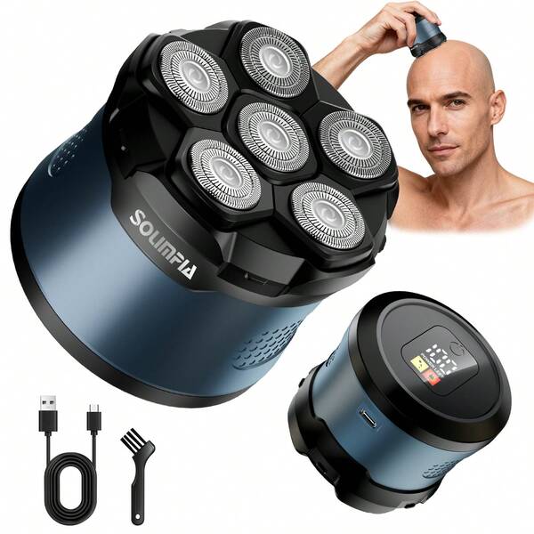 1pc USB Rechargeable 5W Electric Shaver, 6-Head Household Beard Trimmer For Men, Bald Head Clipper