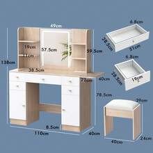 ALFORDSON Dressing Table With Mirror, LED Lights, Socket, Vanity Table With 5 Drawers, 2 Cabinets And 6 Shelves, Vanity Table For The Bedroom Dressing Room, White