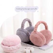 Paraorecchie in morbido pile unisex, paraorecchie pieghevoli spessi, paraorecchie caldi e antivento, design alla moda a forma di hamburger, accessorio invernale essenziale