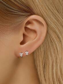 1pc 925 Sterling Silver Cubic Zirconia Butterfly Earring, Gold Butterfly Ear Stud Earring, Suitable For Women's Daily Wear (Sold Individually, Not A Pair) - Butterfly Earrings - View 6