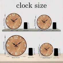 JFHT Wooden Round Wall Clock - Silent Non-Ticking Tree Ring Design, Light Wood Tone, AA Battery Powered (Not Included), Home Decoration, Holiday, Living Room Clock, Nature Theme Design, Country Style Aesthetics - màu đen - Xem 4