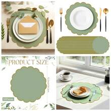 50 Pcs Sage Green Paper Placemats, 13.5 Inch Disposable Scalloped Placemat, Decorative Round Table Place Mats Birthday, Wedding, Bridal Shower, Shower, Tea Party, Dining Tableware - Sage Green - 查看 1