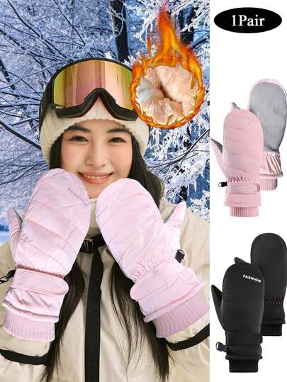 1 Pair Coral Fleece Waterproof Ski Gloves, Windproof Winter Cycling Gloves With Fingers, Warm Thickened Outdoor Skiing Climbing Gloves For Men And Women