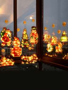1 Set Christmas String Lights/Suction Cup Lights, Hanging Snowman Santa Claus Christmas Tree Decorative Lights, Window Display Decor, Holiday Celebration, Camping Atmosphere Lighting