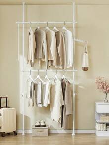 SoBuy FRG109 Telescopic Wardrobe System With 2 Clothes Rails Clothes Storage System Shelving System Clothes Rack Light Grey - White - View 2
