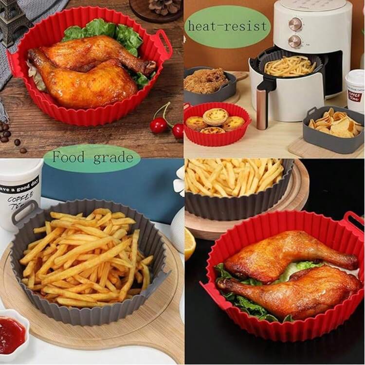 3/2/1 Pcs Square Silicone Air Fryer Basket Liners, Fit For 4-7 Quart Air Fryers, Non-Stick Reusable, Air Fryer Accessories, Oven & Microwave Baking Molds - Multicolor - View 5