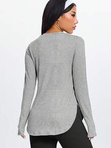 1pc Women's Minimalist Style Soft & Comfortable Versatile Sports Long Sleeve Top, Suitable For Yoga, Outdoor Training, Running - Light Grey - View 2