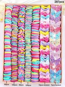 255pcs/Set Colorful Hair Scrunchies & Flower Hair Ties Combo, Includes Basic Hair Ties In Various Colors And Floral Patterned Hair Ties - Suitable For Girls And Women, Perfect For Ponytails, Parties, And Adorable Hairstyles, Great Gift Choice