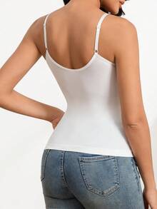1pc Women Seamless Shapewear Top, Sexy Backless Camisole With Tummy Control, Bust-Free - White - View 4