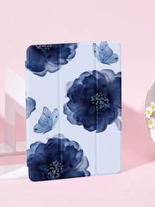 蓝色蝴蝶图案平板电脑保护套，兼容 iPad 9.7/10.2/10.5/10.9/12.9/Pro 11（第十代）、Galaxy Tab S6 Lite 10.4、Kindle Paperwhite 2024（第十二代）和 Kindle 2022（第十一代），柔软防震设计，智能支架/自动唤醒/睡眠功能 - 彩色 - 查看 3