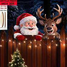Christmas Fence Peeker Decorations Funny Peeking Reindeer Santa Yard Sign Cute Outdoor Xmas 2D Fence Art Ornament For Holiday Winter Lawn Decor Christmas Decorations Home Christmas Gifts Christmas Decor