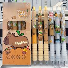 Capybara 6 Pcs Fashionable High-Quality Push Button Pens - 0.5mm Fine Point, Water-Based Ink, Plastic Material, Retractable Design - Suitable For School And Office Use Perfect For Back-To-School And Christmas Gifts