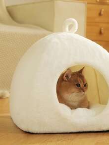 1 件套猫床小猫床，可洗猫床，适合室内猫，超柔软毛绒人造毛皮宠物床，适合小狗和小猫，带防滑底部