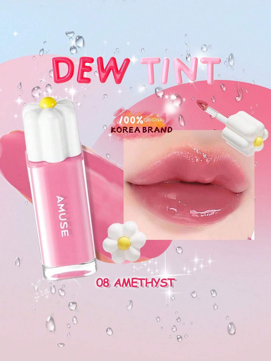 AMUSE DEW TINT 08 Amethyst, Lightweight, Soft, Ultra-Moisturizing, Non-Sticky, Long-Lasting Hydration, High Color Payoff, Creates A Smooth Makeup Finish With Glossy Effect, Vegan Formula, Korean Makeup, 4g/0.14oz