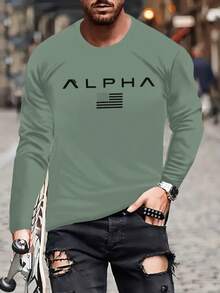 Tricou casual bărbătesc cu grafică a steagului SUA Alpha, croială regulată, mânecă lungă, lavabil la mașină - Multicolor - Vizualizare 3
