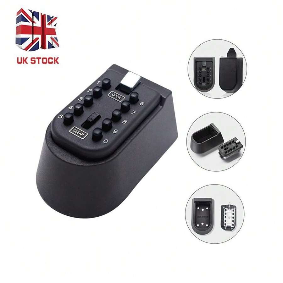 NEW Wall Mounted Outdoor Key Storage Lock Box 10 Digit Push-Button Combination.Mini Combination Outdoor Key Fixing Kit -Key Cabinet - Black - View 1