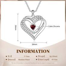 Customized Birthstone Encrusted Heart Engraved Necklace, An Ideal Gift For Mother's Day, Valentine's Day, Birthday, Anniversary, Christmas, Graduation Or For Friends, Classmates And Family - Silver - View 6