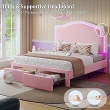 Twin/Full/Queen Bed Frame With LED Light And Storage Drawer, Upholstered Design With Adjustable Headboard, Easy Assembly, Noise-Free, No Box Spring Needed - 粉色 - 查看 9