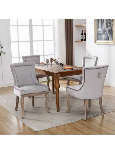 Luxurious Dining Stoel (Kitchen Chair, Living Room Pieces), Upholstered Nailhead Solid Wood Legs, Fluwelen Upholstery, Grijs view 3