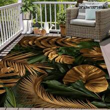 1 Piece Tropical Green Leaf Area Rug With Gold Diamond Texture, 800g/M², Seat, Machine Washable, Easy To Install - Suitable For Living Room, Bedroom, Dining Table, Etc., Living Room Carpet - Multicolor - View 2
