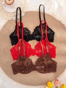 3 chiếc áo ngực ren mỏng có gọng màu trơn thoải mái cho nữ - Nhiều màu - Xem 4