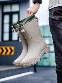 时尚防水雨靴，男女通用抽绳中筒送货骑手工作靴，厚底，防滑 - 灰色 - 查看 11