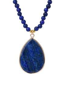 Bohemian Style Lapis Lazuli Pendant Necklace With 4mm Beads Geometric Pendant, Handmade Vintage Women's Jewelry, Perfect Birthday Or Holiday Gift - Multicolor - View 15