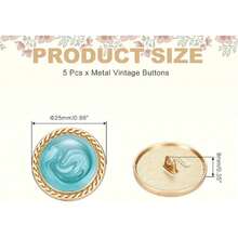 Metal Vintage Gold Button 25 Rounetal Sewing Button Alloy Shank Replacement For Women's Suit Woolen Coat Shirt Dress Sewing Lake Blue Pack Of 5,25526600 - 藍色 - 查看 2