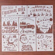 8 buc/set șablon de pictură gol de Crăciun, decorațiuni DIY pentru casă, reutilizabile și lavabile pentru lemn, perete, sticlă, material textil, hârtie