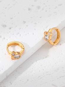 1pc Funny Cartoon Mouse Hoop Earrings Fashionable Simple Style Copper Silver Inlaid With Sparkling Cubic Zirconia Women's Earrings Ideal For Casual Wearing And Gifting - Silver - View 5