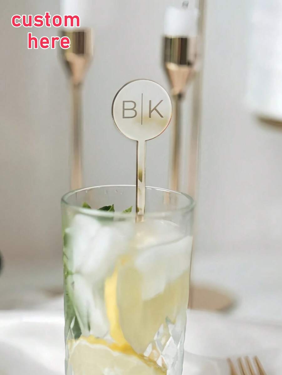 Que khuấy đồ uống cưới cá nhân hóa, Trang trí tiệc cưới, Que khuấy cocktail, Que khuấy cà phê cưới (Vàng), Tình yêu vĩnh cửu
