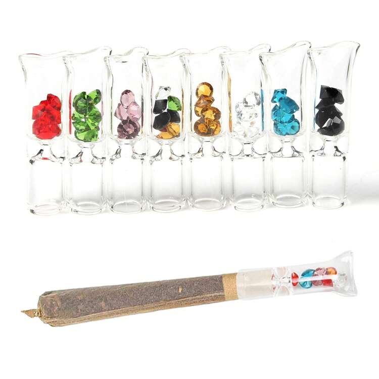 2 piezas Boquilla de vidrio única con filtro resistente - Accesorio de fumar de vidrio higiénico y reutilizable - Regalo perfecto para reuniones al aire libre, viajes y entusiastas del tabaco - Multicolor - Añade 2