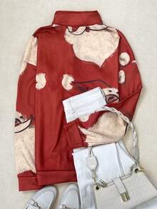 Women's Fashionable Casual Comfortable Blue And White Christmas Tree Long-Sleeve Hooded Oversized Pocket Pullover Sweatshirt For Fall And Winter