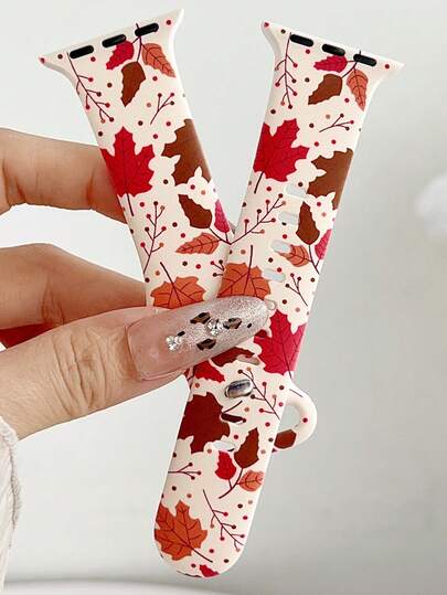 1pc Fashionable Maple Leaf Printed Silicone Strap Bands Compatible With Apple Watch Band 38mm 40mm 41mm 42mm 44mm 45mm 49mm (S10 42 )Mm (S10 46)Mm Women,Soft And Comfortable Replaceable Sports Band Compatible With Iwatch Series 11 Ultra 3 SE3 Ultra 2 S10 SE2 9 8 7 SE 6 5 4 3 2 1, Women Watchbands, Smart Watch Strap/Band, Perfect Gift For Thanksgiving,Birthdays Valentines