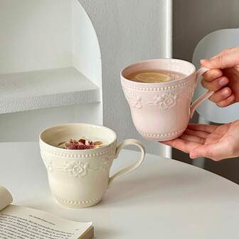 Tazas con relieve retro, tazas de cerámica, adecuadas para el hogar u oficina, tazas de desayuno, tazas de café, adecuadas para diversas bebidas como café, leche, latte, jugo, chocolate caliente, capuchino, tazas de cerámica muy exquisitas