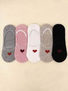 5pairs Heart Pattern Invisible Socks - Multicolor - View 6