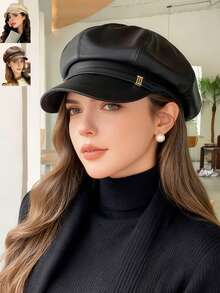 1 chiếc mũ beret bát giác, kiểu Anh dành cho nữ, thu đông, mũ beret rộng vành, thích hợp để đội hàng ngày và phối cùng mũ beret đen. - A - Xem 7