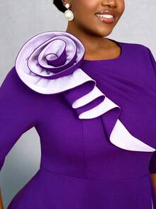 AOMEI Elegant A Line Midi Dresses With 3D Floral And Color Block Pleated Detail Perfect For Weddings Church And Formal Daytime Events Outfit For Date,Party,Wedding Dress,Bridesmaid Dress,Graduation Dress,Wedding Guest Fall Women Clothes,