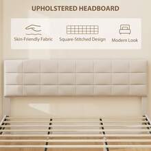HOMCOM King Bed Frame With Headboard, 1100 Lbs Upholstered Platform Bed Frame With Under Bed Storage, Wooden Slat Support, No Box Spring Needed, Easy Assembly, Cream - 白色 - 查看 3