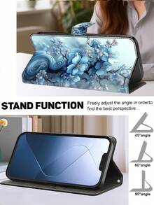 GLANDOTU PU皮革钱包式手机壳，压纹浅蓝色花卉图案，磁吸式闭合设计，带支架功能和卡槽，兼容三星Galaxy、苹果等设备。 - 彩色 - 查看 2