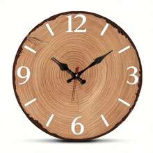 JFHT Wooden Round Wall Clock - Silent Non-Ticking Tree Ring Design, Light Wood Tone, AA Battery Powered (Not Included), Home Decoration, Holiday, Living Room Clock, Nature Theme Design, Country Style Aesthetics - màu đen - Xem 1