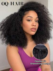 OQ Hair 3 In 1 Half Wig Afro Curly Flexible Fit Wear Go Half Wig With Drawstring Natural Hairline Beginner Friendly Seamless Flip Over Wig Natural Color High Quality 180% Density 14-16 Bob Inch 18-28 Inch Long Hair No Glue No Lace Wig Half Wig - SNatural - View 2