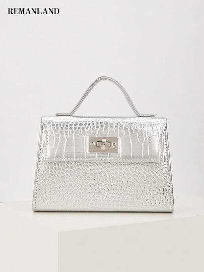 REMANLAND 闪亮优雅的纯色 PU 鳄鱼纹女士手提包晚宴包，时尚迷人的新款小方包单肩包，配有隐藏式卡袋隔层，适合晚宴、宴会、生日派对、毕业舞会，是送给女性的最佳礼物
