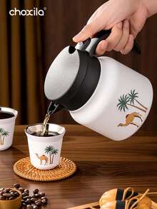 choxila 1pc Tea Pot And Tea Cup, Tea Kettle With Infuser, Stainless Steel Thermal Carafe, Vacuum Coffee Pot And Coffee Cup, Coconut Tree And Camel Pattern Water Pot And Water Cup, For Coffee, Tea, Beverage, Home/Office/Camping/Travel/Festival Gifts - Tea Kettle - View 6