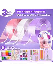 Kit de Fitas Adesivas Nano com Bolhas para Crianças, Kit de Fitas Adesivas com Bolhas Nano com Glitter, Argila, Adesivos Fofos e Ferramentas de Acessórios, Artesanato de Fitas Adesivas Nano para Crianças, Adolescentes e Meninas (Cor do Conjunto de Acessórios Aleatória)