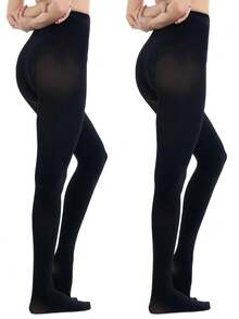 半双装 女士 60D 柔软纯色半透明高腰连裤袜，舒适 - 黑色 - 查看 12